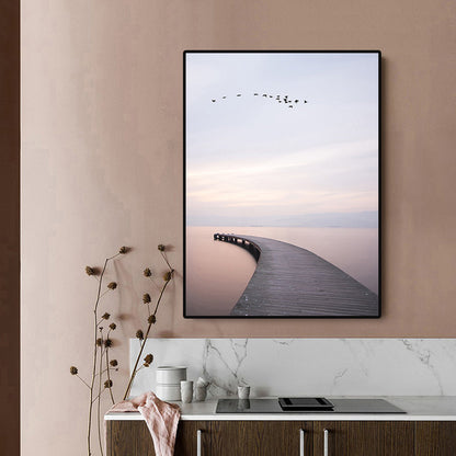 Vivolux | Braunes minimalistisches Wandkunstfoto Fluss gebogene Brücke Ansicht Leinwanddruck für Schlafzimmer