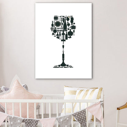 Vivolux | Illustration Weinset Wandkunst Dekor Esszimmer Getränke Druck Leinwand in helle Farbe