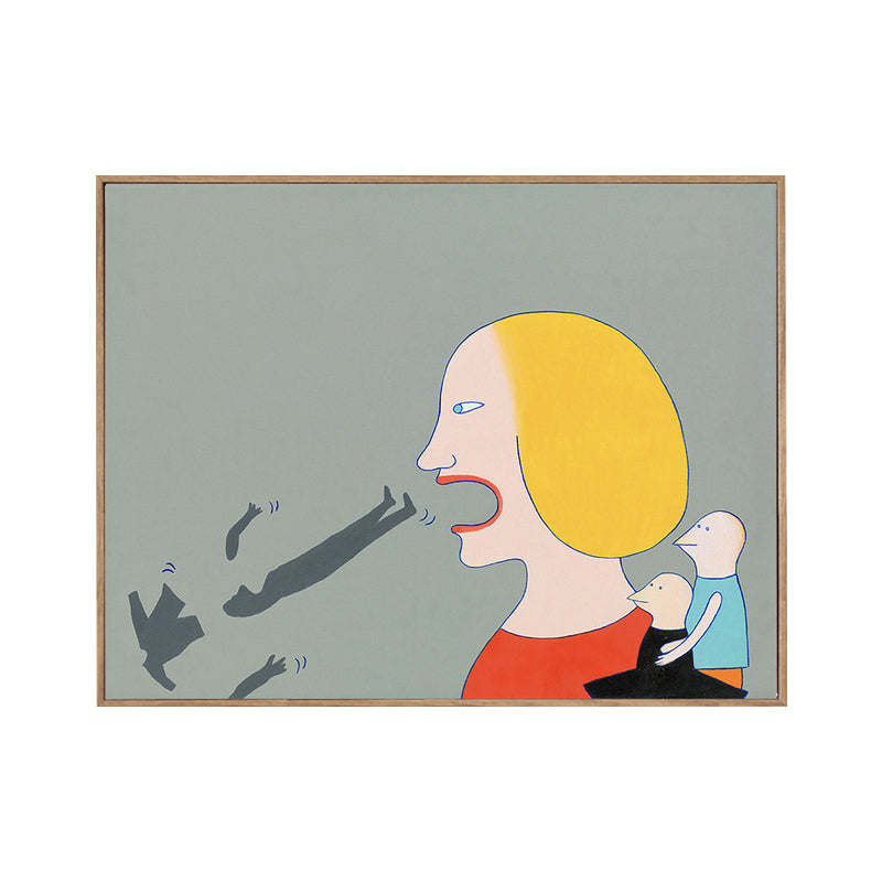 Vivolux | Lustiges Spoof Gemälde Leinwand Wohnzimmer Figur Druck Wandkunst Dekor in Gelb-Rot