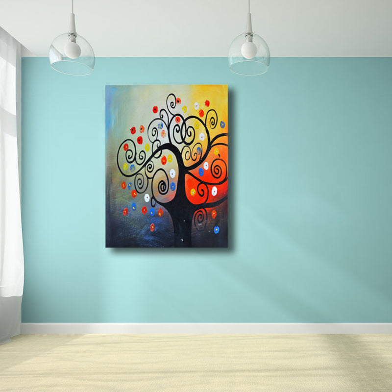 Vivolux | Magisches Blumenbaum Gemälde Lichtfarbe Moderner Kunststil Wanddekoration für Esszimmer