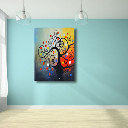 Vivolux | Magisches Blumenbaum Gemälde Lichtfarbe Moderner Kunststil Wanddekoration für Esszimmer