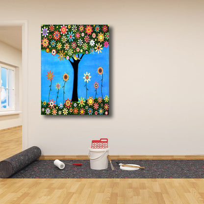 Vivolux | Magisches Blumenbaum Gemälde Lichtfarbe Moderner Kunststil Wanddekoration für Esszimmer