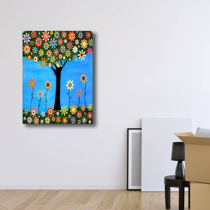 Vivolux | Magisches Blumenbaum Gemälde Lichtfarbe Moderner Kunststil Wanddekoration für Esszimmer