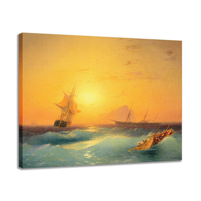 Vivolux | Gelbe Impressionismus Segelboot Leinwand für Gästezimmer, Mehrere Größen Verfügbar