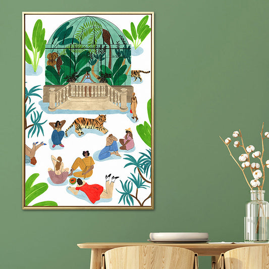 Vivolux | Grüne Figuren und Tiger Gemälde Texturiert Nordic Stil Esszimmer Wanddekoration