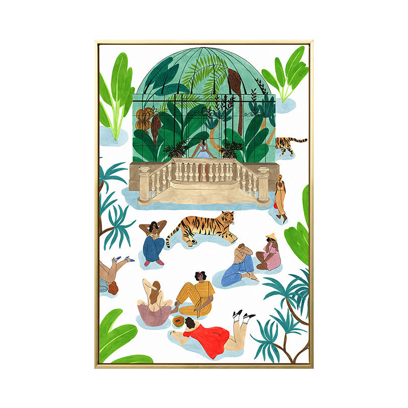 Vivolux | Grüne Figuren und Tiger Gemälde Texturiert Nordic Stil Esszimmer Wanddekoration