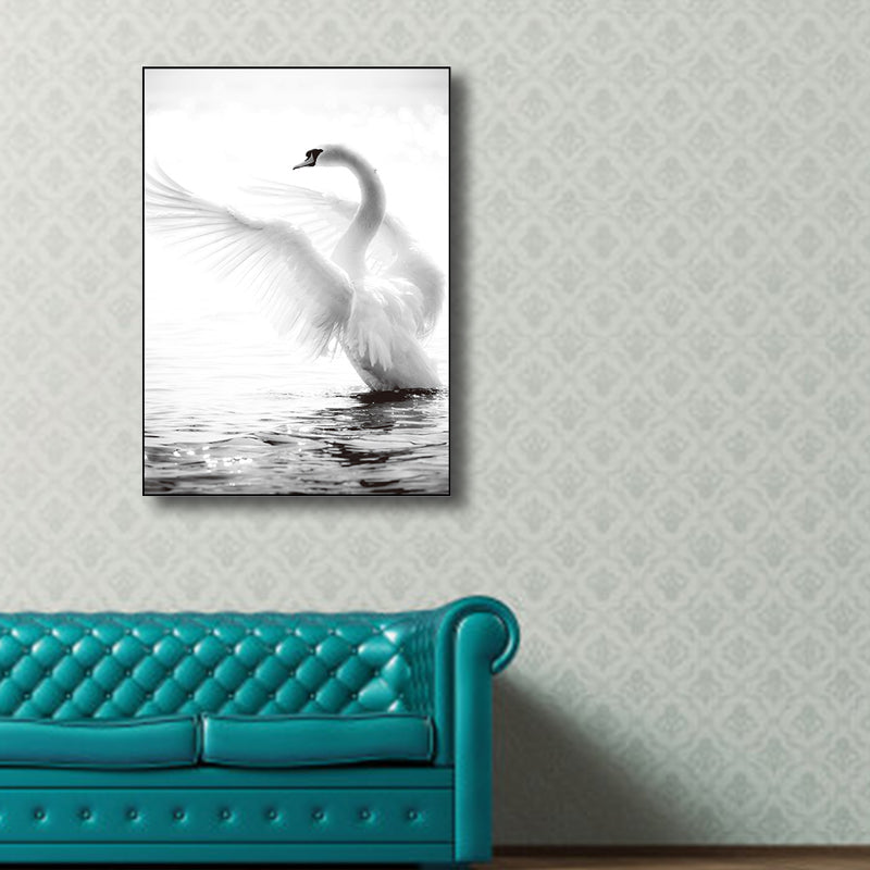 Vivolux | Vintage Style Schwan Wanddecor Jungen Schlafzimmer Leinwanddruck in Grau, Verschiedene Größen