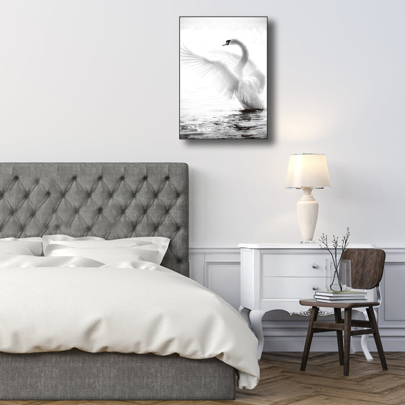 Vivolux | Vintage Style Schwan Wanddecor Jungen Schlafzimmer Leinwanddruck in Grau, Verschiedene Größen