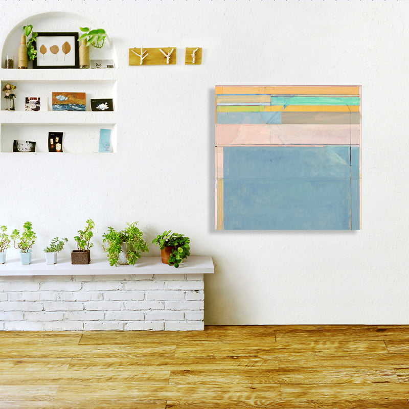 Vivolux | Blaue Mid-Century Modern Kunstdruck Rechteckige Blöcke Leinwand für die Küche, verschiedene Größen