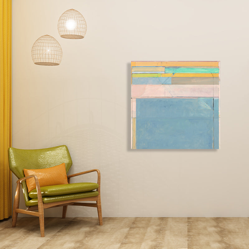 Vivolux | Blaue Mid-Century Modern Kunstdruck Rechteckige Blöcke Leinwand für die Küche, verschiedene Größen