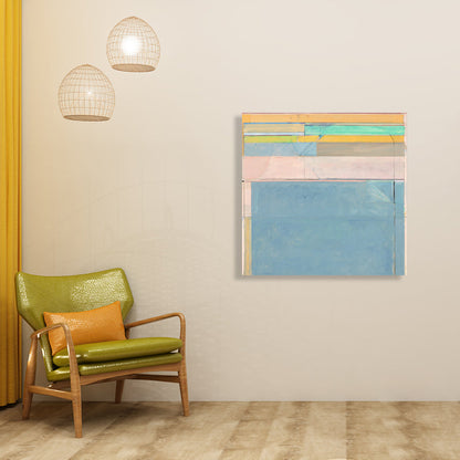 Vivolux | Blaue Mid-Century Modern Kunstdruck Rechteckige Blöcke Leinwand für die Küche, verschiedene Größen