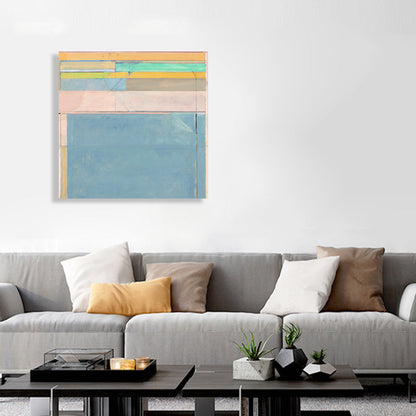 Vivolux | Blaue Mid-Century Modern Kunstdruck Rechteckige Blöcke Leinwand für die Küche, verschiedene Größen