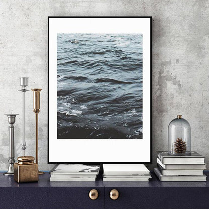 Vivolux | Fotografischer Druck Ozean Wasser Leinwand Modern Stil Texturiertes Wandkunst in Blau für Zuhause