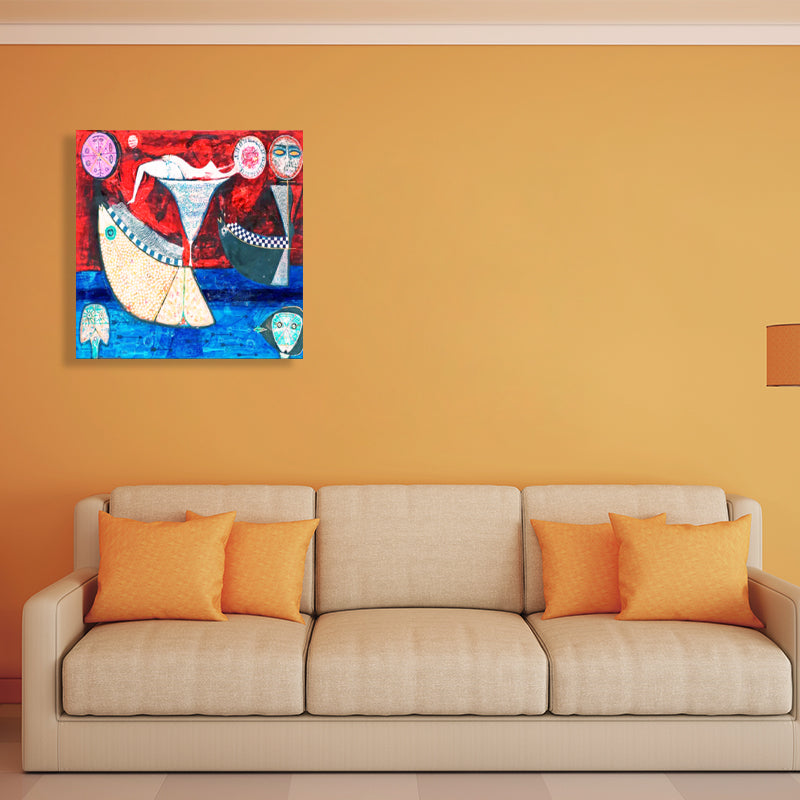 Vivolux | Stillleben-Muster-Leinwanddruck Texturiert Mid-Century Modern Stil für Schlafzimmer Malerei