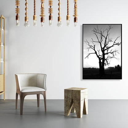 Vivolux | Schwarze kahle Baum Wandkunst Botanische zeitgenössische strukturierte Leinwanddruck für das Wohnzimmer