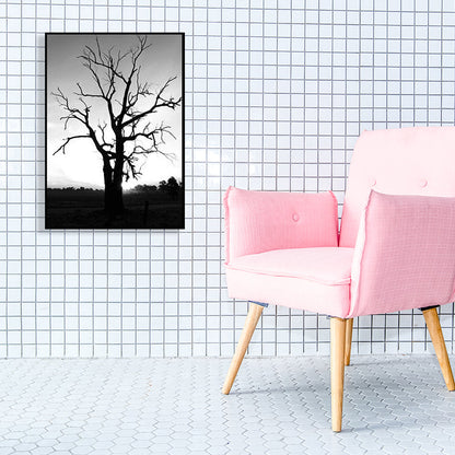 Vivolux | Schwarze kahle Baum Wandkunst Botanische zeitgenössische strukturierte Leinwanddruck für das Wohnzimmer