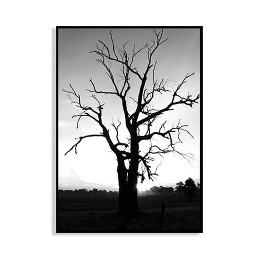 Vivolux | Schwarze kahle Baum Wandkunst Botanische zeitgenössische strukturierte Leinwanddruck für das Wohnzimmer