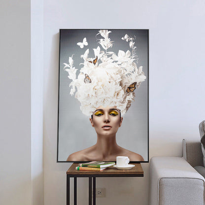 Vivolux | Glam Flower Hatted Maid Malerei Leinwand Beige Fotografie Wandkunst Dekor, Mehrere Größen