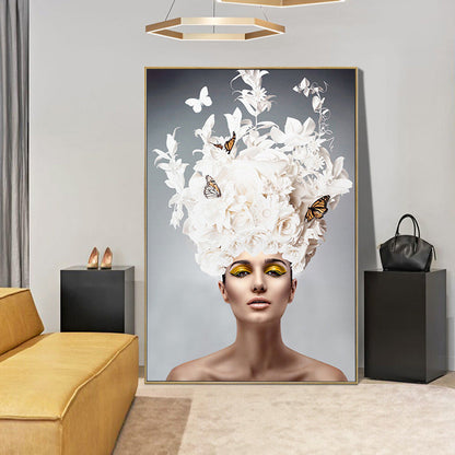 Vivolux | Glam Flower Hatted Maid Malerei Leinwand Beige Fotografie Wandkunst Dekor, Mehrere Größen