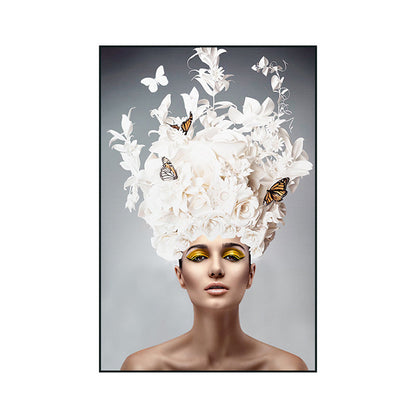 Vivolux | Glam Flower Hatted Maid Malerei Leinwand Beige Fotografie Wandkunst Dekor, Mehrere Größen