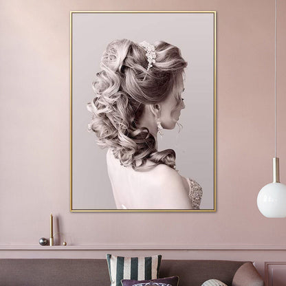 Vivolux | Pink Glam Style Malerei Mädchen Profil Leinwand für das Badezimmer, mehrere Größen erhältlich