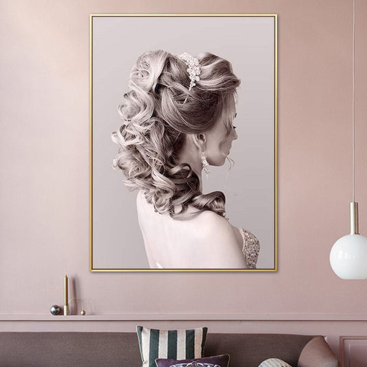 Vivolux | Pink Glam Style Malerei Mädchen Profil Leinwand für das Badezimmer, mehrere Größen erhältlich