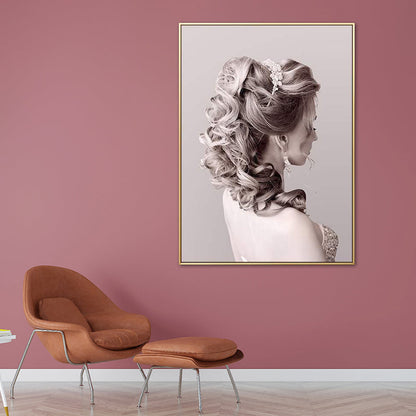 Vivolux | Pink Glam Style Malerei Mädchen Profil Leinwand für das Badezimmer, mehrere Größen erhältlich