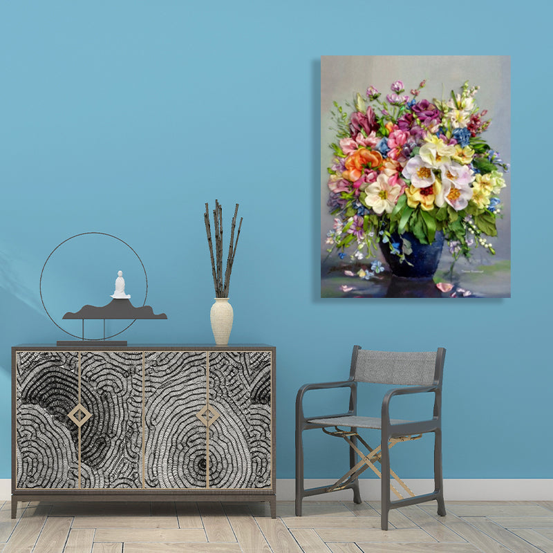 Vivolux | Helle Farbige Blumenarrangement-Leinwand Impressionismus Texturierte Wanddekoration für das Wohnzimmer
