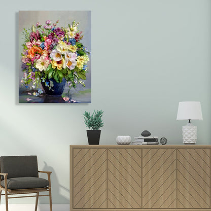 Vivolux | Helle Farbige Blumenarrangement-Leinwand Impressionismus Texturierte Wanddekoration für das Wohnzimmer