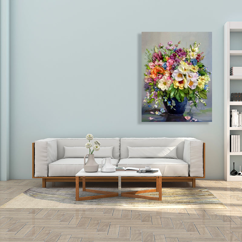 Vivolux | Helle Farbige Blumenarrangement-Leinwand Impressionismus Texturierte Wanddekoration für das Wohnzimmer