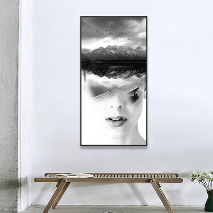 Vivolux | Canvas Zacht Kleur Schilderij Hedendaagse Meisje en Mistige Heuvels Scene Wanddecoratie, Meerdere Maten