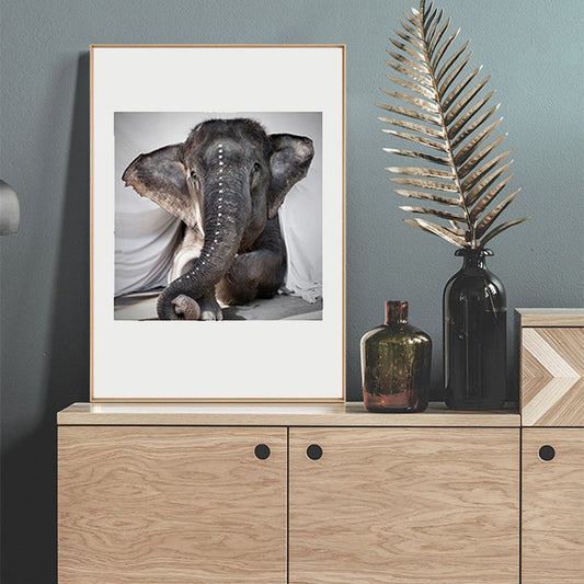Vivolux | Zeitgenössischer Stil Liegender Elefant Leinwand Grau Strukturiertes Kunstwerk für Esszimmer