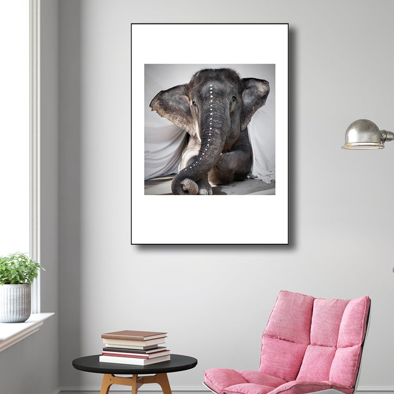 Vivolux | Zeitgenössischer Stil Liegender Elefant Leinwand Grau Strukturiertes Kunstwerk für Esszimmer