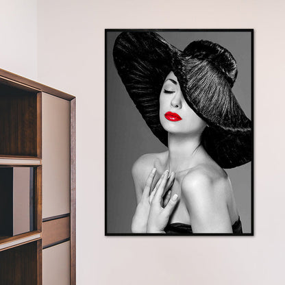 Vivolux | Weiche Farbige Vintage-Leinwand-Mädchenmalerei mit Hut für das Esszimmer, mehrere Größenoptionen