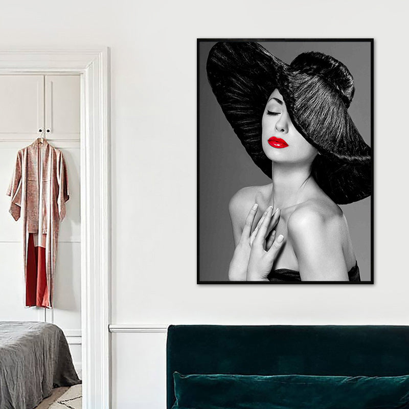 Vivolux | Weiche Farbige Vintage-Leinwand-Mädchenmalerei mit Hut für das Esszimmer, mehrere Größenoptionen