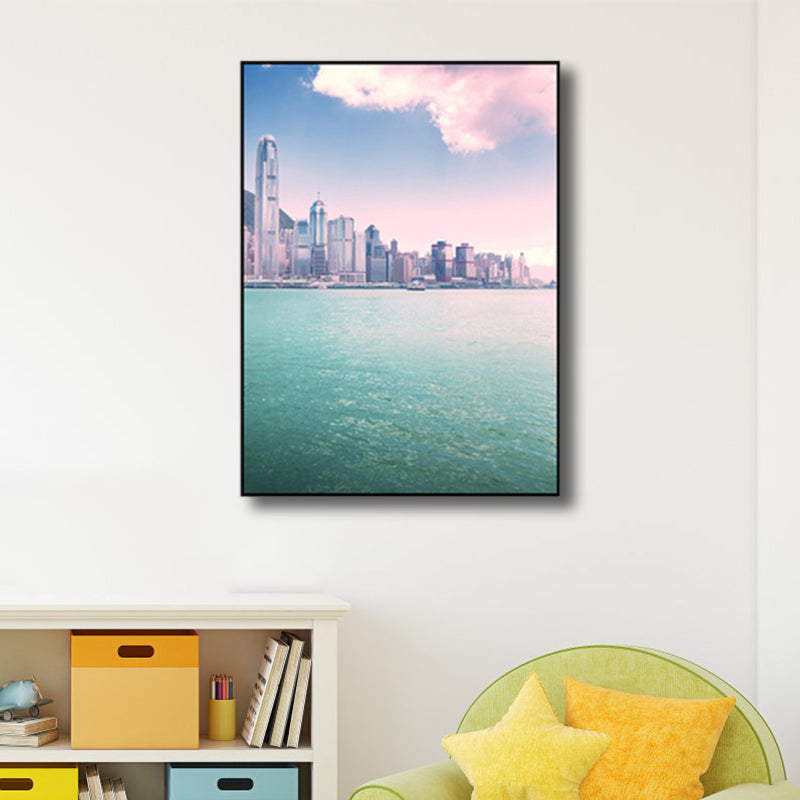 Vivolux | Seaside Skyscrapers Leinwand Wandkunst Texturiert Moderner Stil Schlafzimmer Wanddekoration in Blau