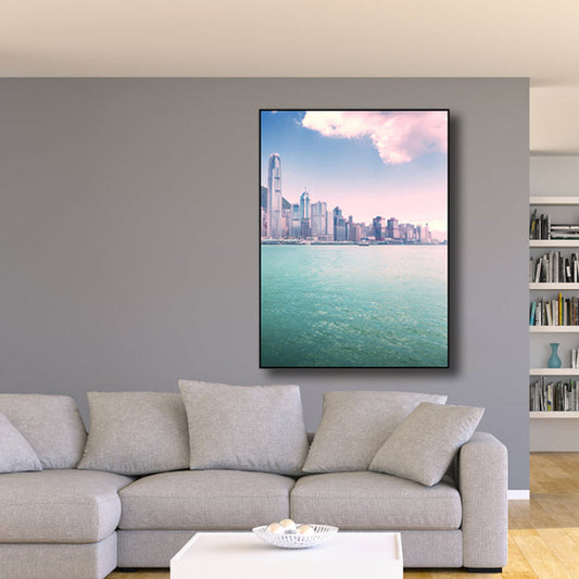 Vivolux | Seaside Skyscrapers Leinwand Wandkunst Texturiert Moderner Stil Schlafzimmer Wanddekoration in Blau