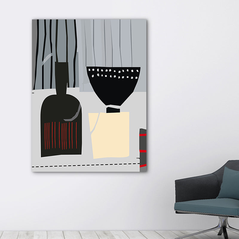 Vivolux | Skandinavischer Weinaus Bottle-Leinwand Rotes und Graues Texturiertes Wandkunst-Druck für das Wohnzimmer