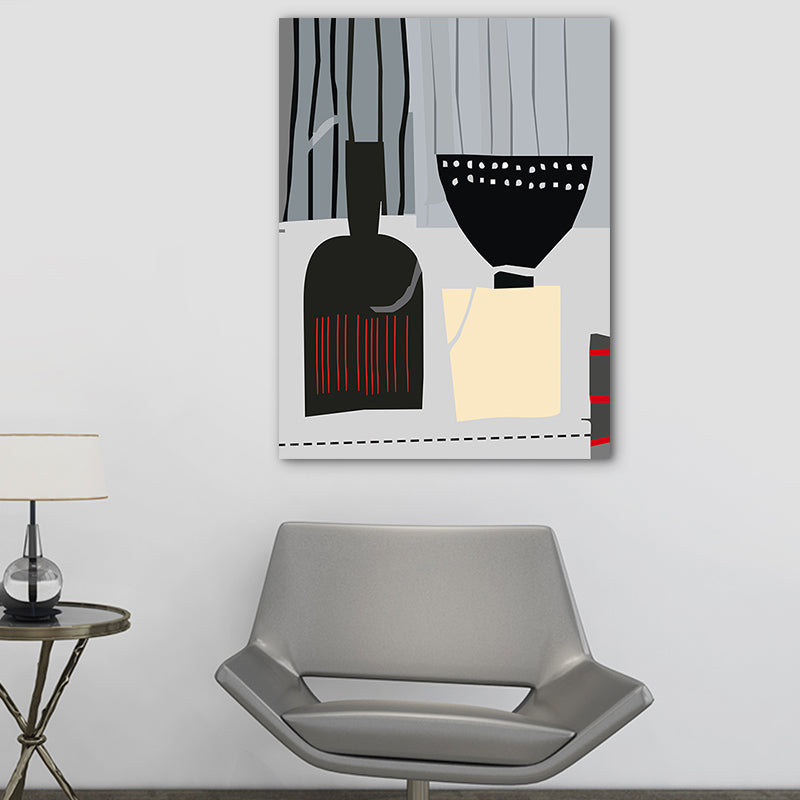 Vivolux | Skandinavischer Weinaus Bottle-Leinwand Rotes und Graues Texturiertes Wandkunst-Druck für das Wohnzimmer