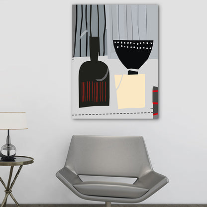 Vivolux | Skandinavischer Weinaus Bottle-Leinwand Rotes und Graues Texturiertes Wandkunst-Druck für das Wohnzimmer