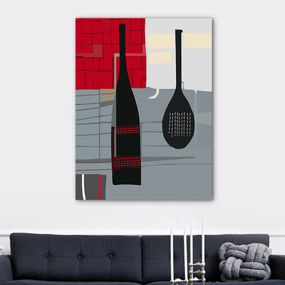 Vivolux | Skandinavischer Weinaus Bottle-Leinwand Rotes und Graues Texturiertes Wandkunst-Druck für das Wohnzimmer