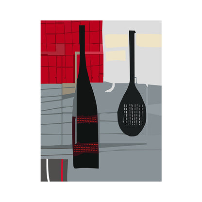 Vivolux | Skandinavischer Weinaus Bottle-Leinwand Rotes und Graues Texturiertes Wandkunst-Druck für das Wohnzimmer