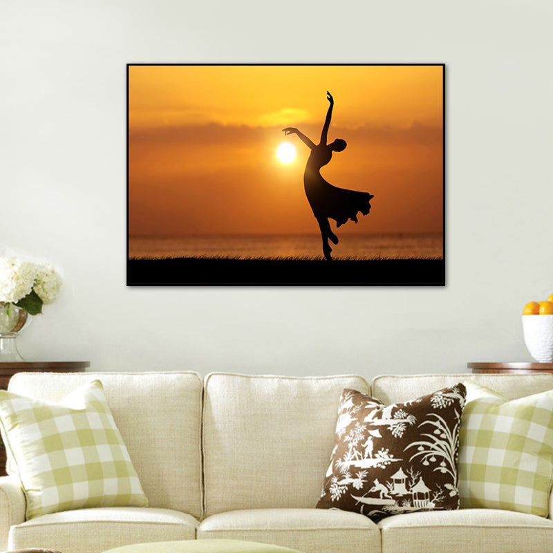 Vivolux | Stunning Dance at Sunset Canvas House Interior Scenery Wall Art Print in Orange-Black