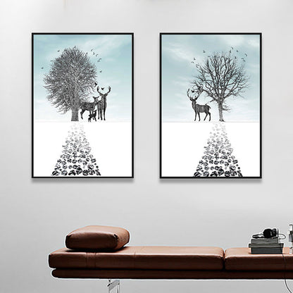 Vivolux | Illustration Hirsch Leinwanddruck Wohnzimmer Tier Wandkunst in Pastellfarbe, Set von 2