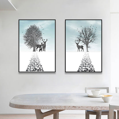 Vivolux | Illustration Hirsch Leinwanddruck Wohnzimmer Tier Wandkunst in Pastellfarbe, Set von 2