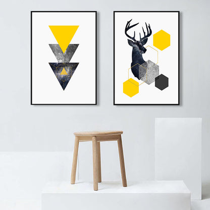 Vivolux | Illustration Hirsch Leinwanddruck Wohnzimmer Tier Wandkunst in Pastellfarbe, Set von 2