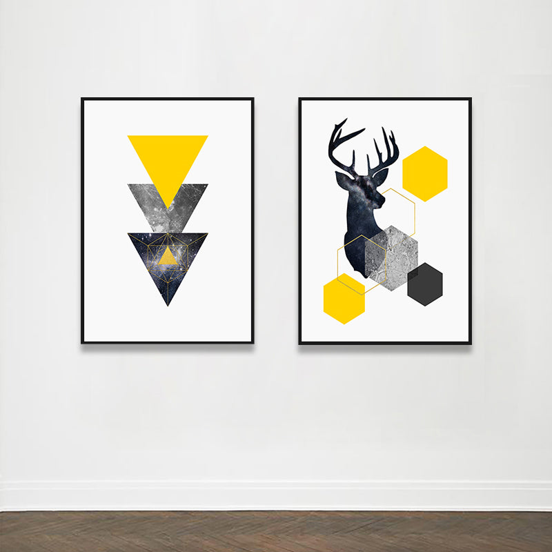 Vivolux | Illustration Hirsch Leinwanddruck Wohnzimmer Tier Wandkunst in Pastellfarbe, Set von 2