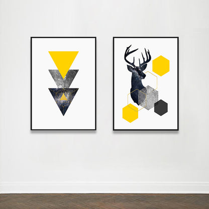 Vivolux | Illustration Hirsch Leinwanddruck Wohnzimmer Tier Wandkunst in Pastellfarbe, Set von 2