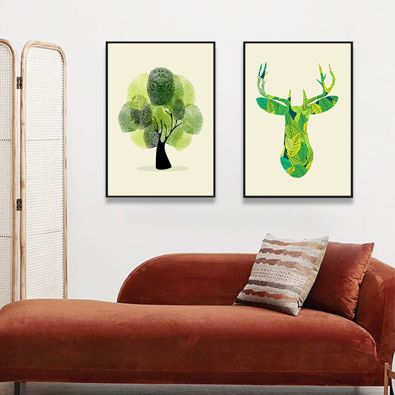 Vivolux | Illustration Hirsch Leinwanddruck Wohnzimmer Tier Wandkunst in Pastellfarbe, Set von 2