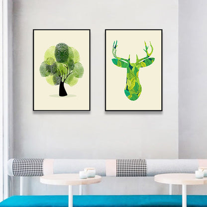 Vivolux | Illustration Hirsch Leinwanddruck Wohnzimmer Tier Wandkunst in Pastellfarbe, Set von 2
